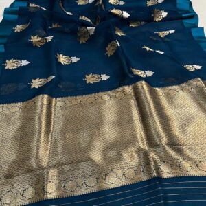 Blue Pure Silk Organza