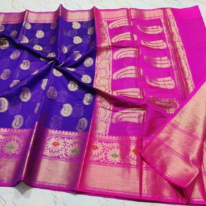 Nevy Blue & pink Soft silk banaras handloom